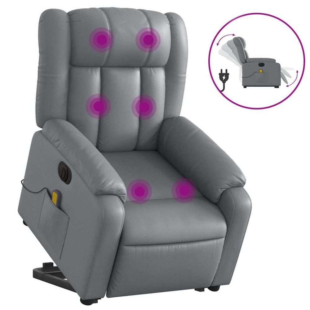 vidaXL Fotoliu masaj rabatabil electric cu ridicare, gri, piele eco