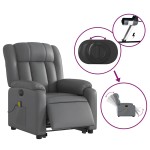 vidaXL Fotoliu masaj rabatabil electric cu ridicare, gri, piele eco
