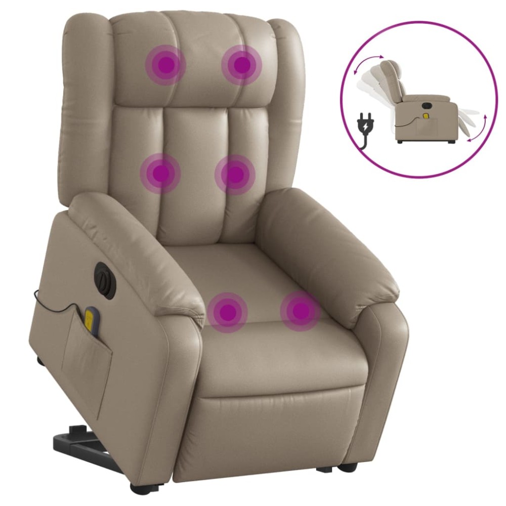 vidaXL Fotoliu electric masaj rabatabil cu ridicare, cappuccino