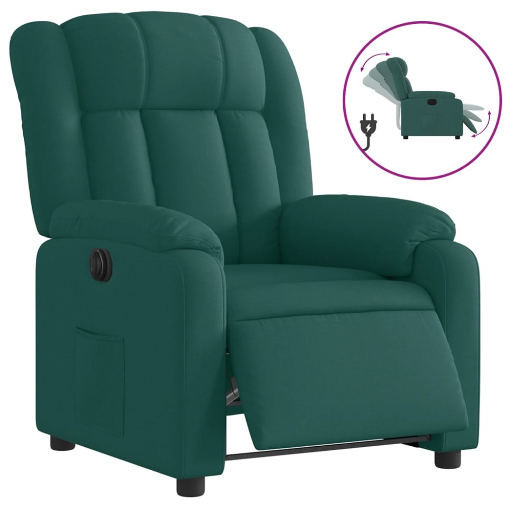 vidaXL Fotoliu rabatabil electric, verde închis, material textil