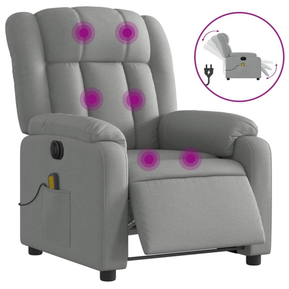 vidaXL Fotoliu electric de masaj rabatabil, gri deschis, microfibră