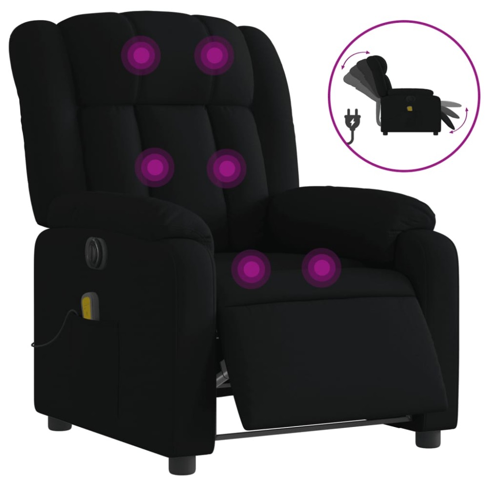 vidaXL Fotoliu electric de masaj rabatabil, negru, textil