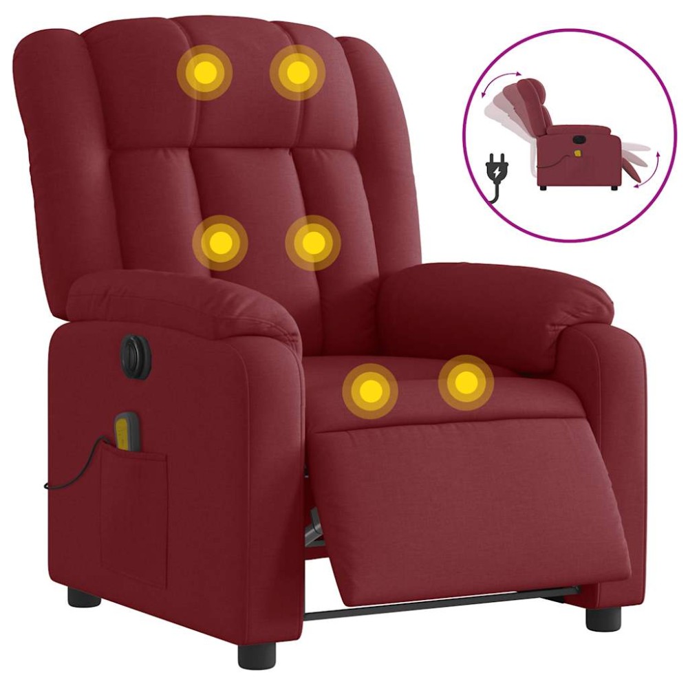vidaXL Fotoliu electric de masaj rabatabil, roșu vin, textil