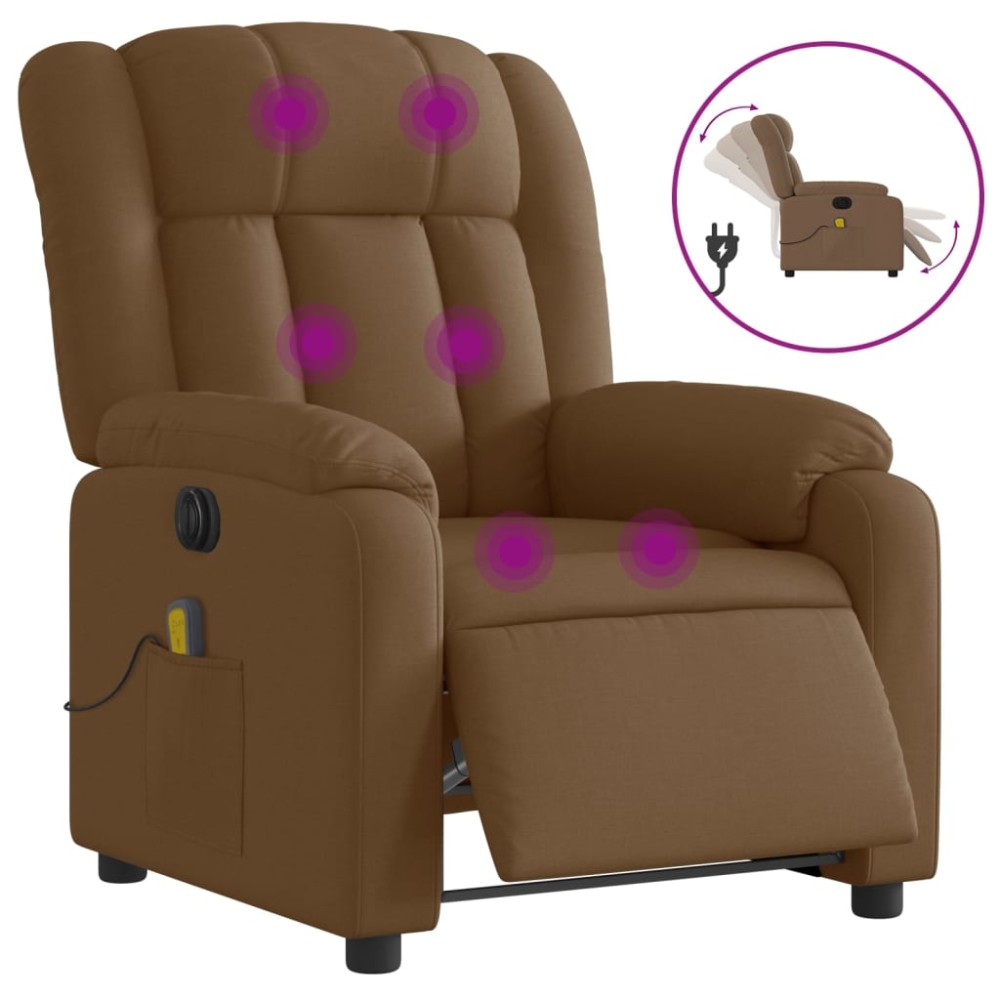 vidaXL Fotoliu electric de masaj rabatabil, maro, textil