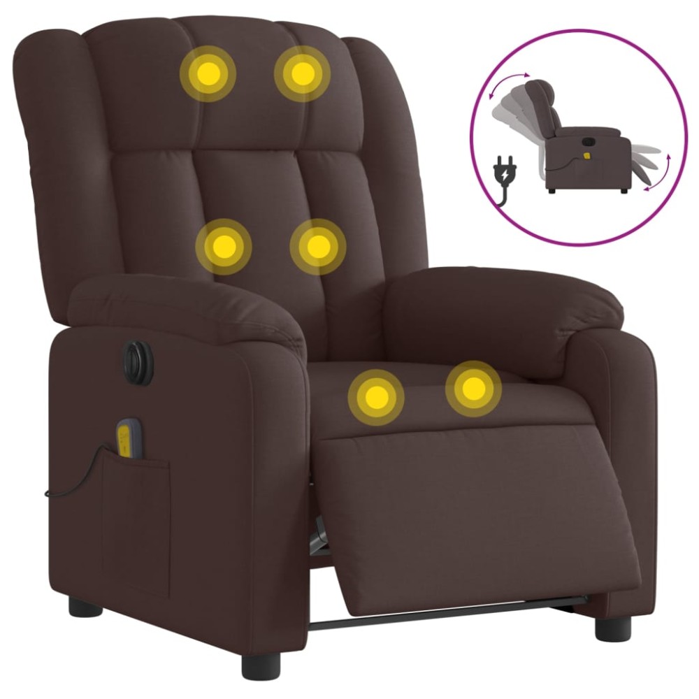 vidaXL Fotoliu electric de masaj rabatabil, maro închis, textil