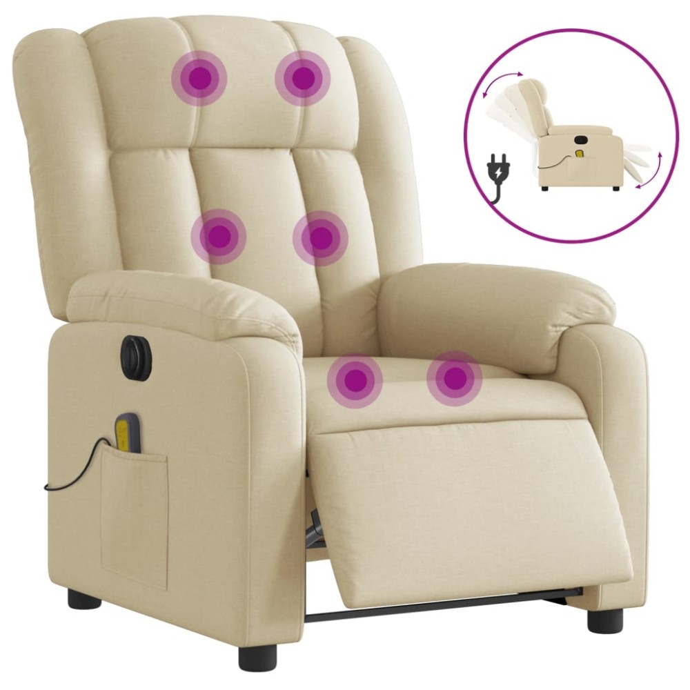 vidaXL Fotoliu electric de masaj rabatabil, crem, textil