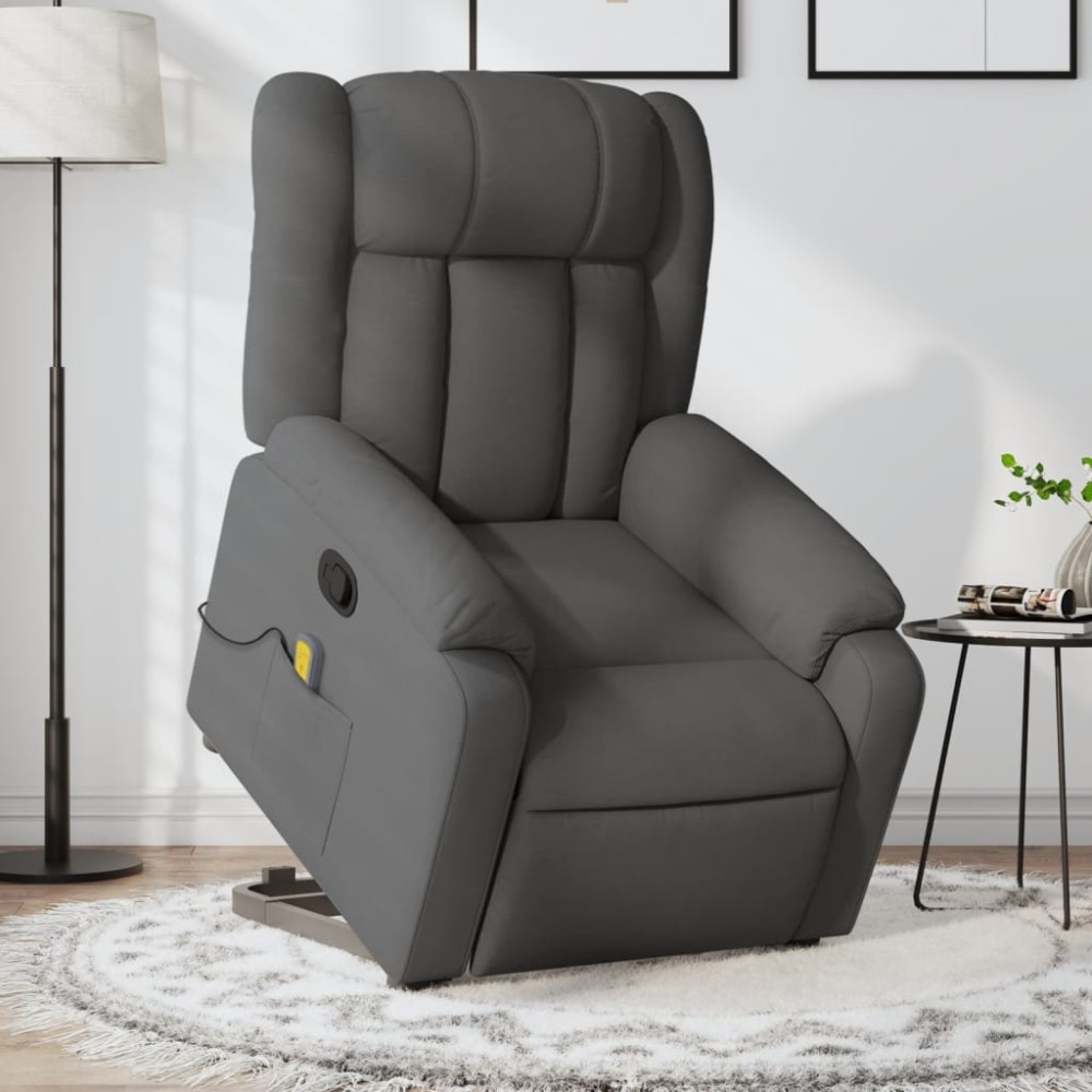 vidaXL Fotoliu de masaj rabatabil cu ridicare, gri închis, textil