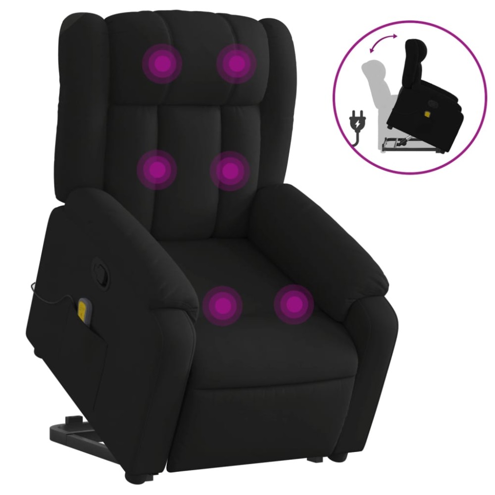 vidaXL Fotoliu rabatabil de masaj, cu ridicare, negru, material textil