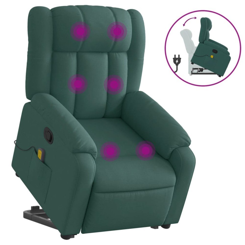 vidaXL Fotoliu rabatabil de masaj, cu ridicare, verde închis, textil