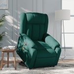 vidaXL Fotoliu rabatabil de masaj, cu ridicare, verde închis, textil