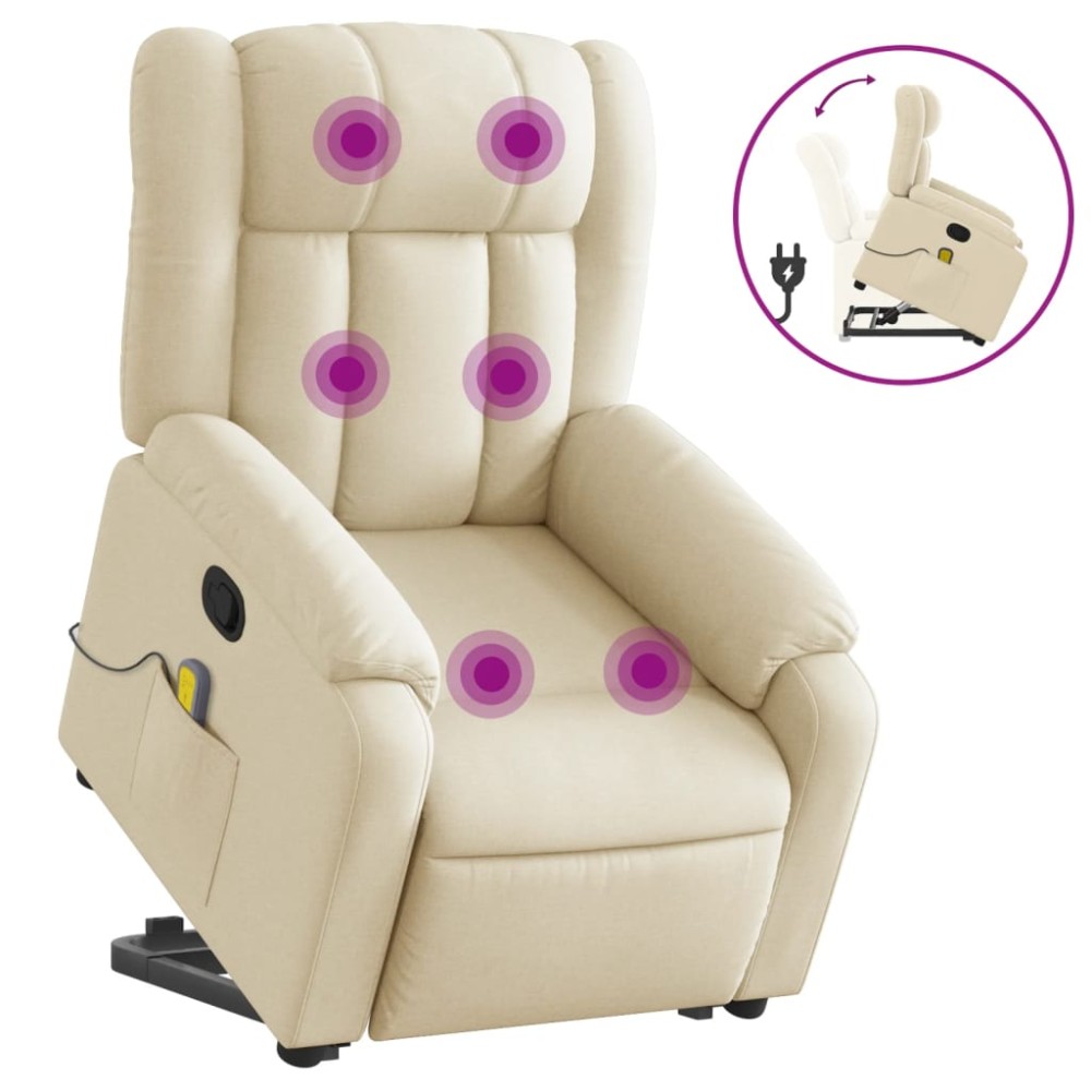 vidaXL Fotoliu masaj rabatabil cu ridicare, crem, material textil