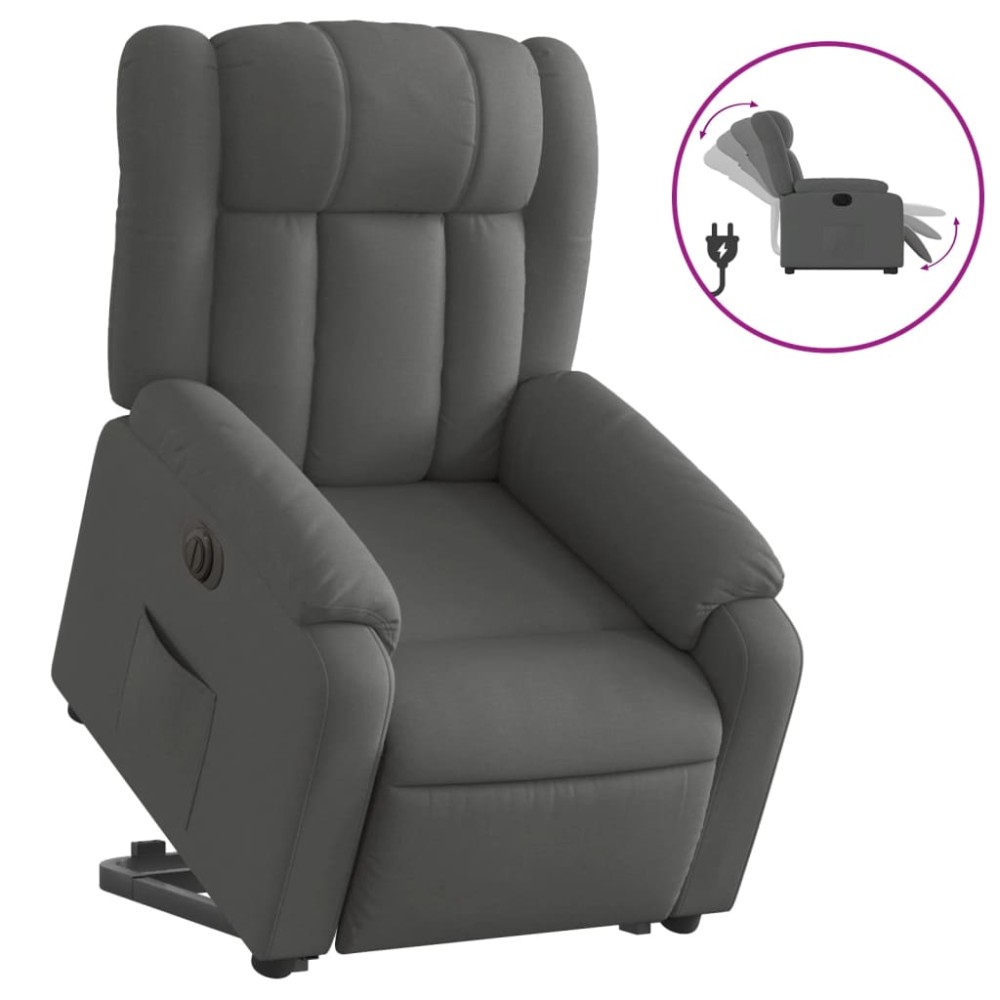 vidaXL Fotoliu electric rabatabil cu ridicare, gri închis, textil