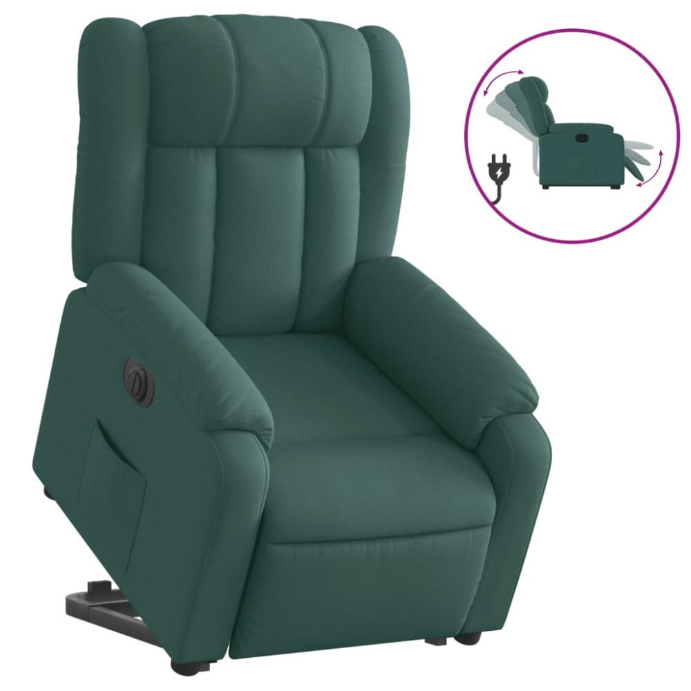 vidaXL Fotoliu electric rabatabil cu ridicare, verde închis, textil
