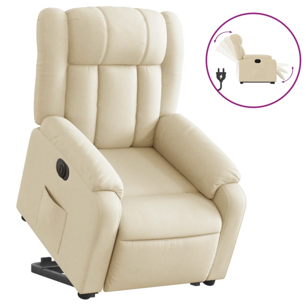 vidaXL Fotoliu electric rabatabil cu ridicare, crem, textil