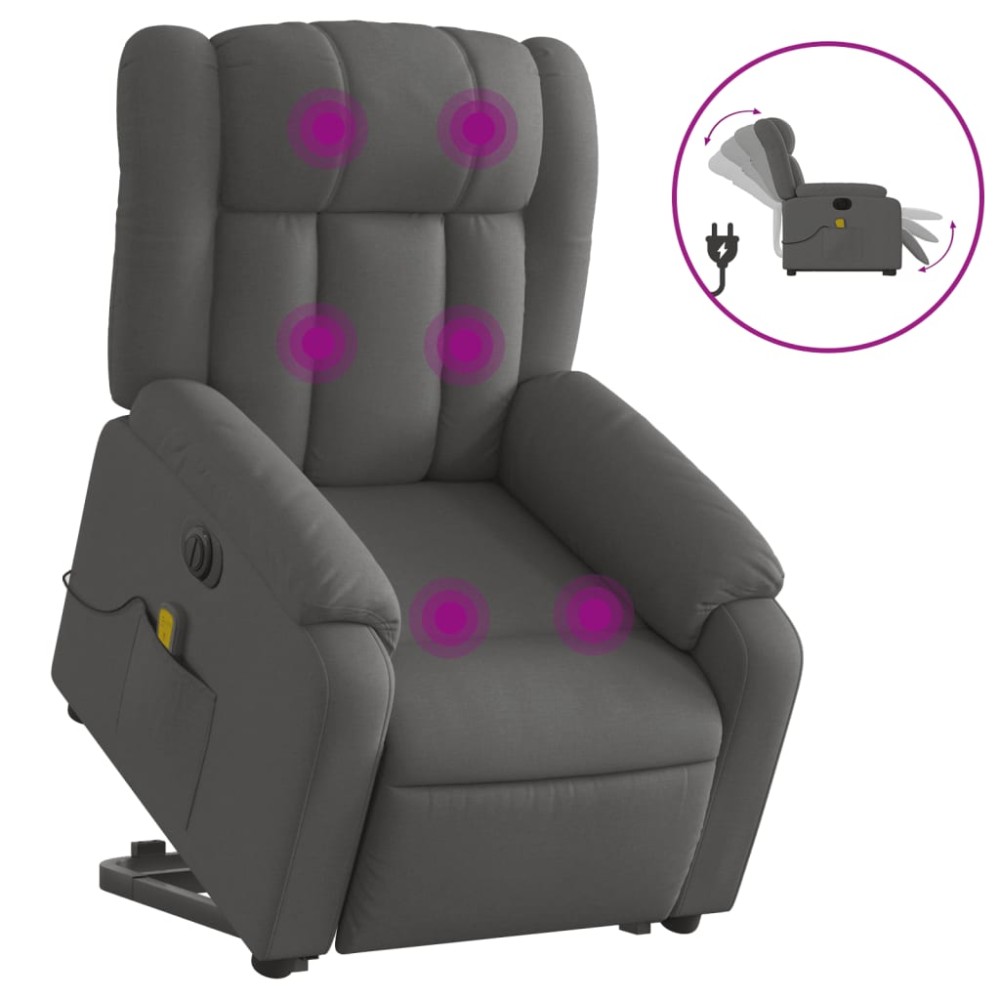 vidaXL Fotoliu electric masaj rabatabil cu ridicare, gri închis textil