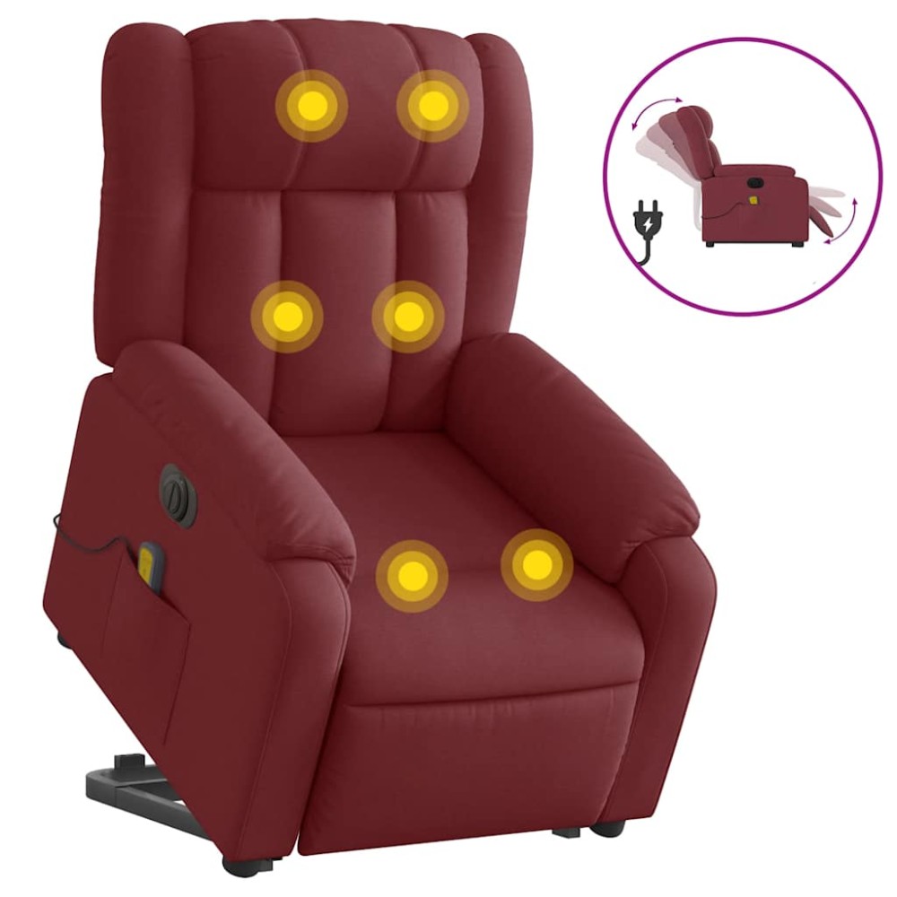 vidaXL Fotoliu de masaj electric rabatabil cu ridicare roșu vin textil