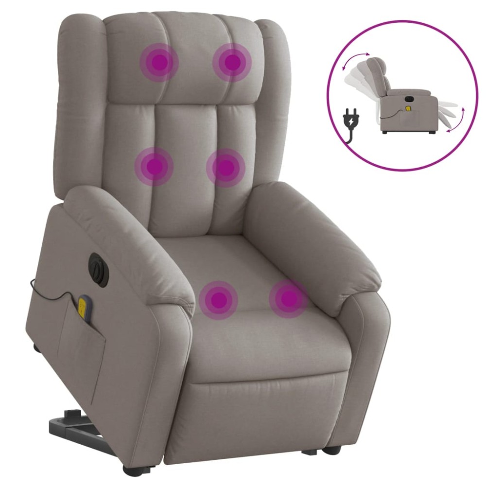 vidaXL Fotoliu electric masaj rabatabil cu ridicare, gri taupe, textil