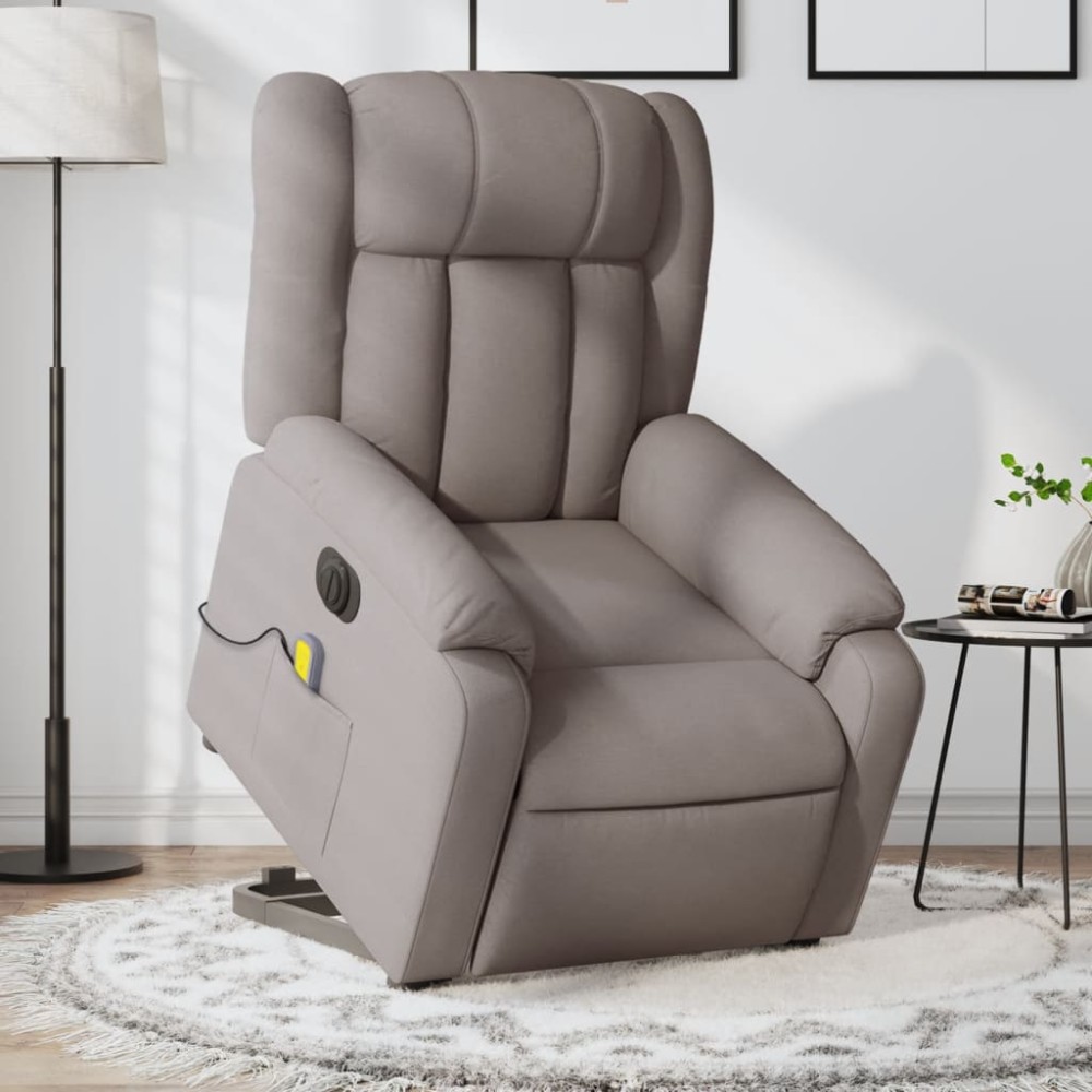 vidaXL Fotoliu electric masaj rabatabil cu ridicare, gri taupe, textil