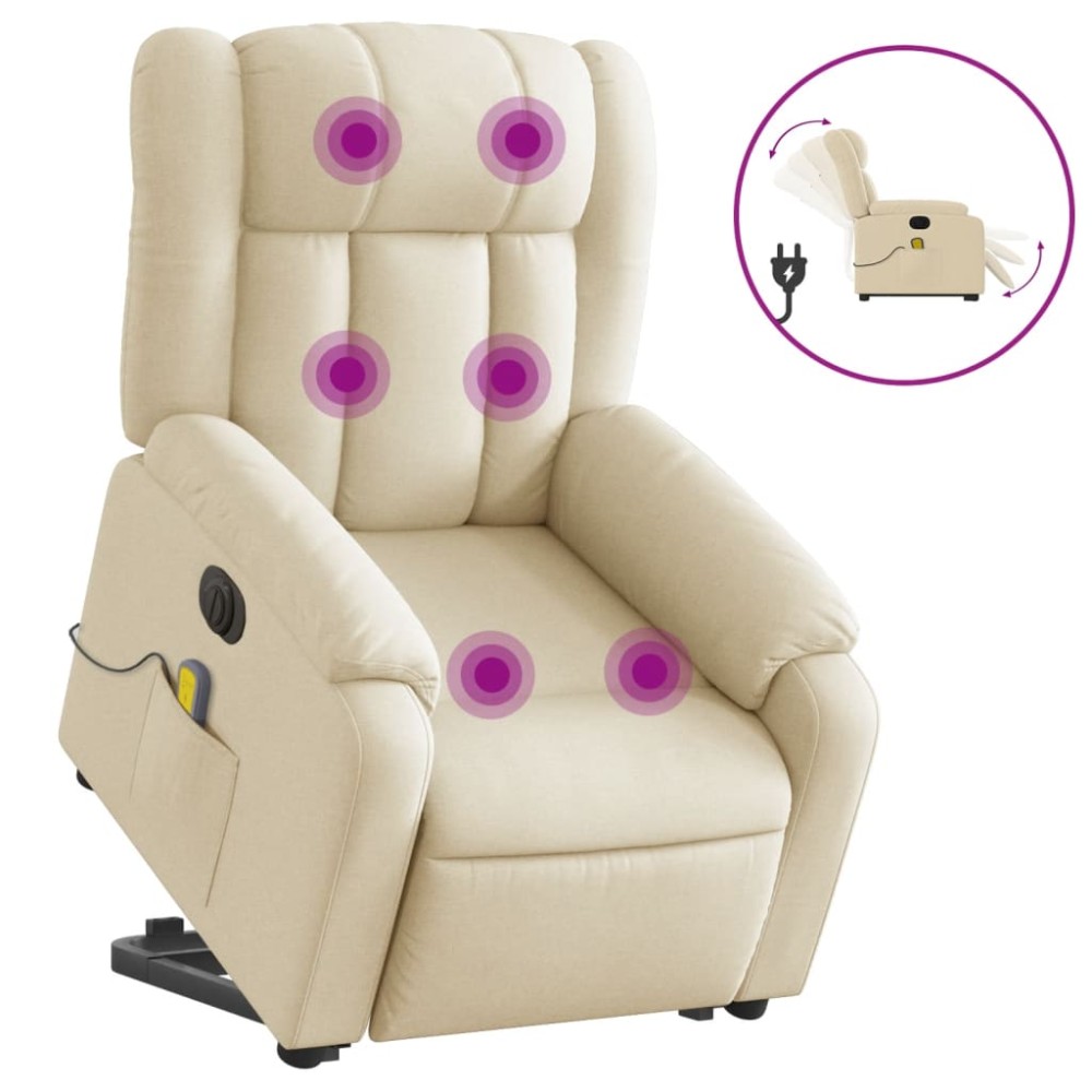 vidaXL Fotoliu electric de masaj rabatabil cu ridicare, crem, textil