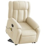 vidaXL Fotoliu electric de masaj rabatabil cu ridicare, crem, textil vidaXL Fotoliu electric de masaj rabatabil cu ridicare, crem, textil