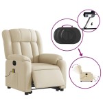 vidaXL Fotoliu electric de masaj rabatabil cu ridicare, crem, textil vidaXL Fotoliu electric de masaj rabatabil cu ridicare, crem, textil