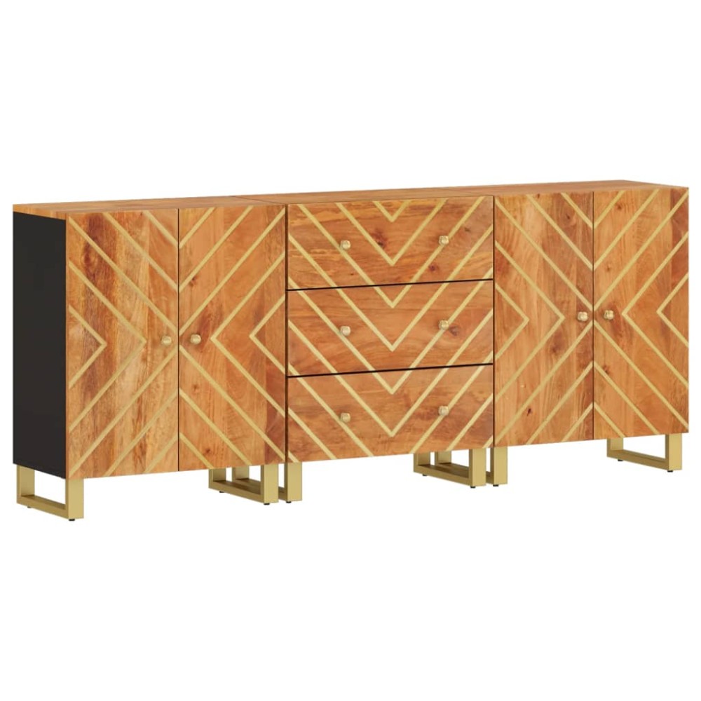 vidaXL Dulapuri lateral, 3 buc., maro/negru, 60x33,5x75 cm, lemn mango