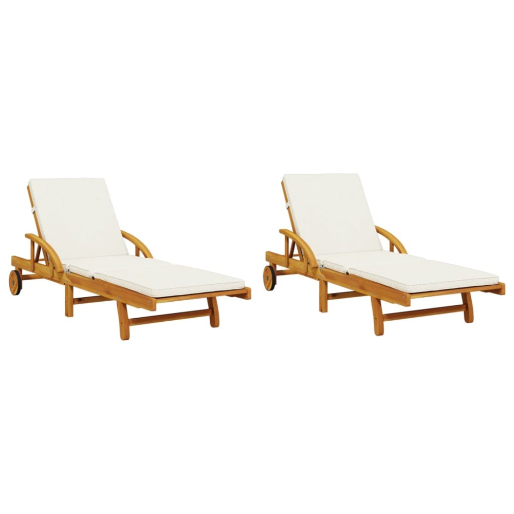 vidaXL Șezlonguri 2 buc. cu perne 200x68x83 cm lemn masiv de acacia