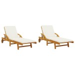 vidaXL Șezlonguri 2 buc. cu perne 200x68x83 cm lemn masiv de acacia