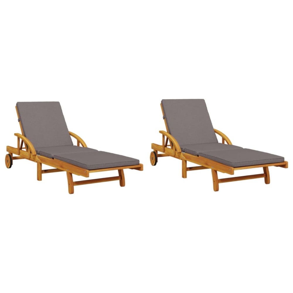 vidaXL Șezlonguri 2 buc. cu perne 200x68x83 cm lemn masiv de acacia