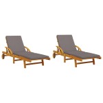 vidaXL Șezlonguri 2 buc. cu perne 200x68x83 cm lemn masiv de acacia