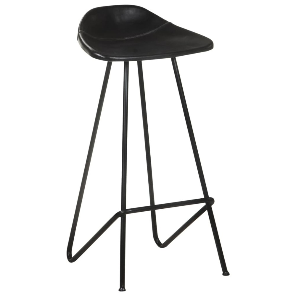vidaXL Scaune de bar, 4 buc., negru, piele naturală