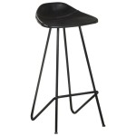vidaXL Scaune de bar, 4 buc., negru, piele naturală