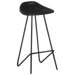 vidaXL Scaune de bar, 4 buc., negru, piele naturală