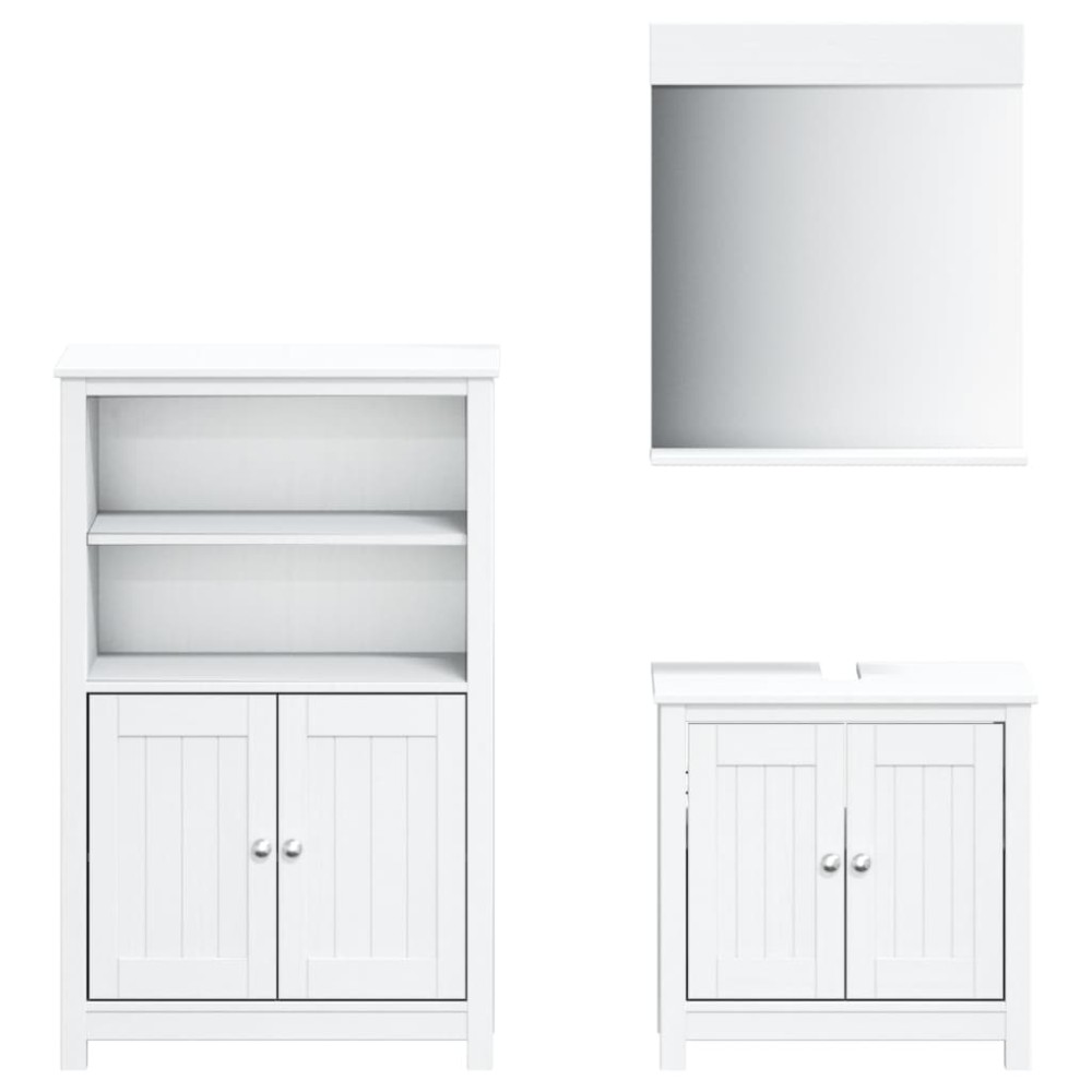 vidaXL Set mobilier baie, 3 piese, „BERG”, alb, lemn masiv de pin