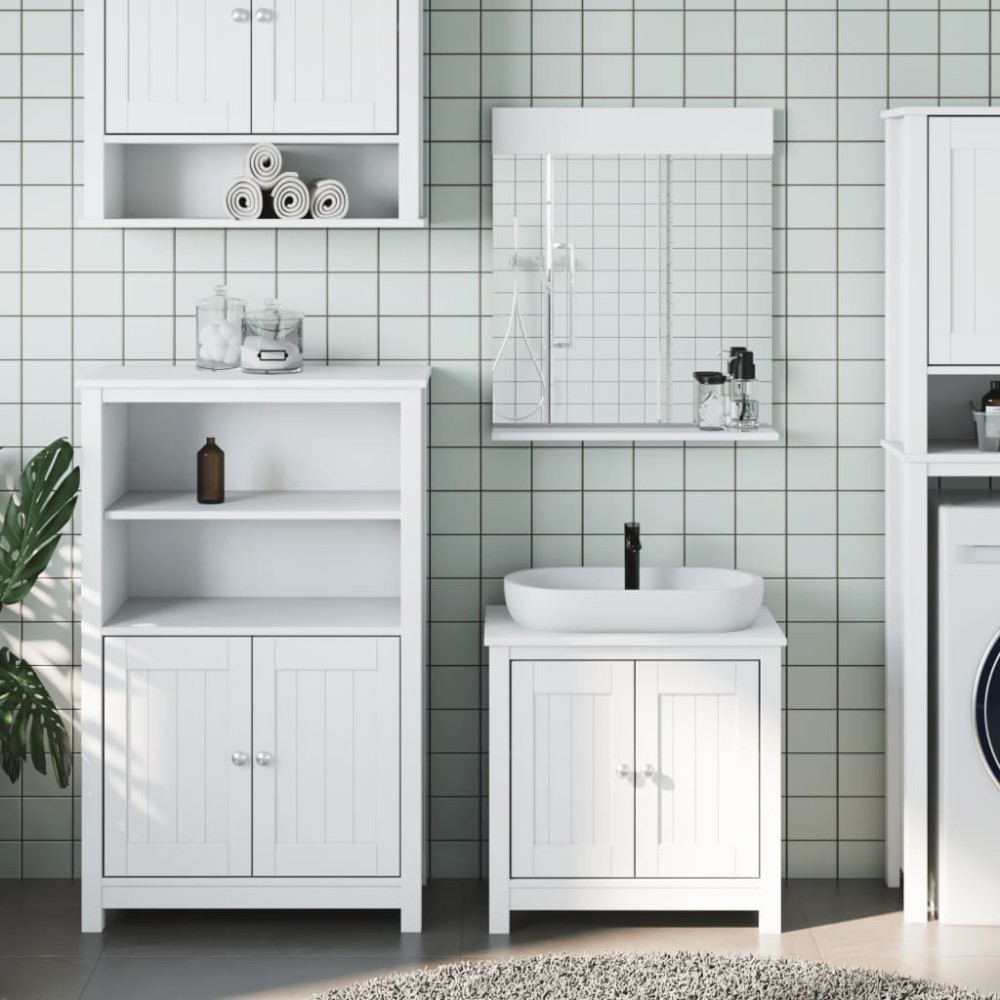 vidaXL Set mobilier baie, 3 piese, „BERG”, alb, lemn masiv de pin