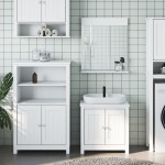 vidaXL Set mobilier baie, 3 piese, „BERG”, alb, lemn masiv de pin vidaXL Set mobilier baie, 3 piese, „BERG”, alb, lemn masiv de pin