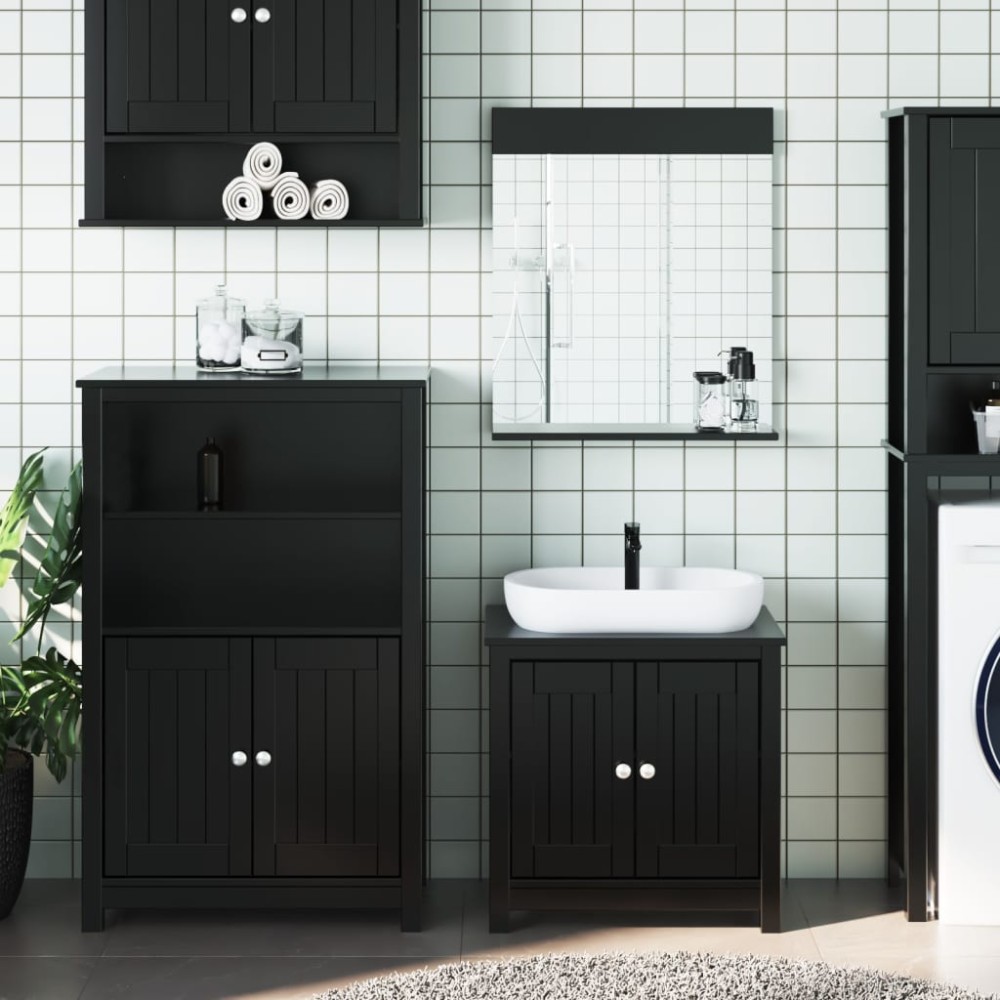 vidaXL Set mobilier baie, 3 piese, „BERG” , negru, lemn masiv de pin