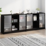 vidaXL Bibliotecă cu uși, negru, 204x37x75 cm, lemn compozit