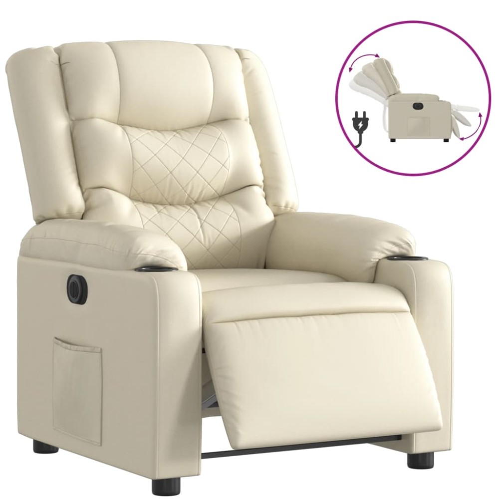 vidaXL Fotoliu rabatabil electric, crem, piele ecologică