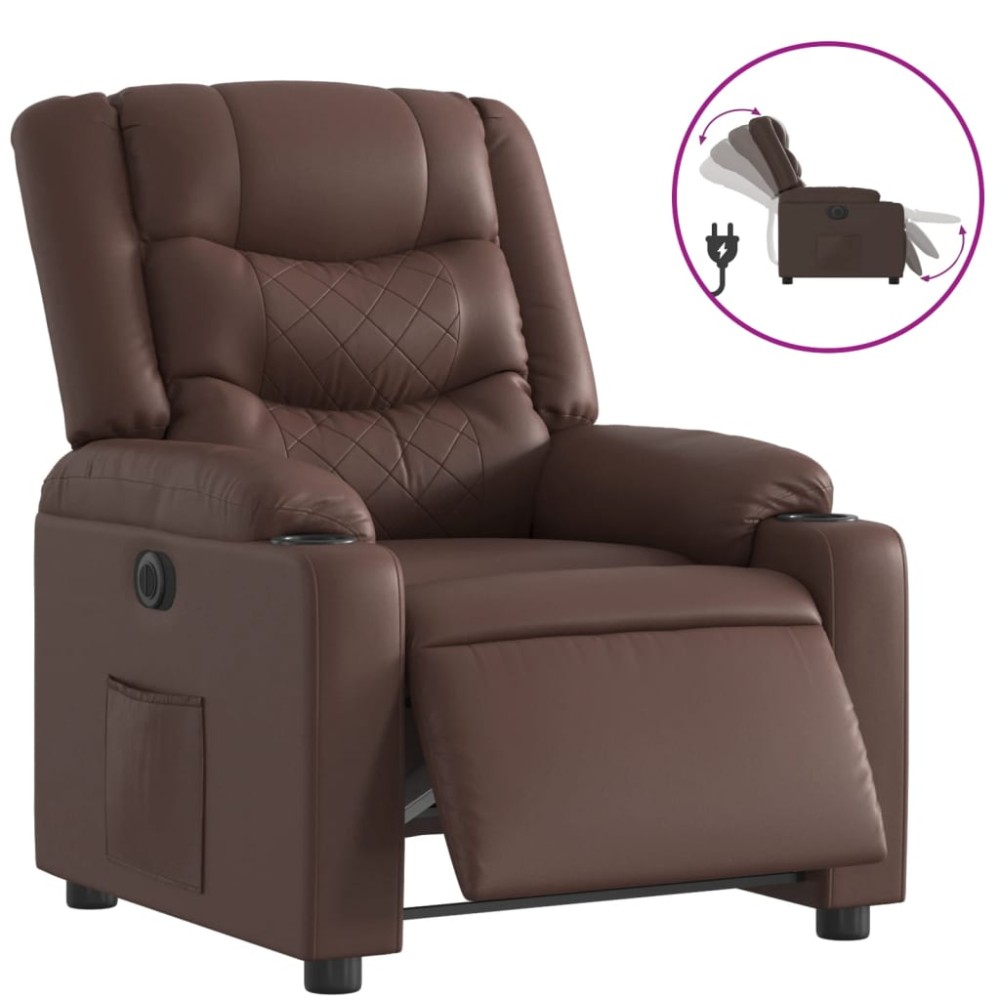 vidaXL Fotoliu rabatabil electric, maro, piele ecologică