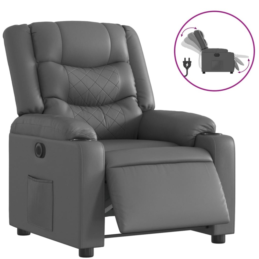 vidaXL Fotoliu rabatabil electric, gri, piele ecologică