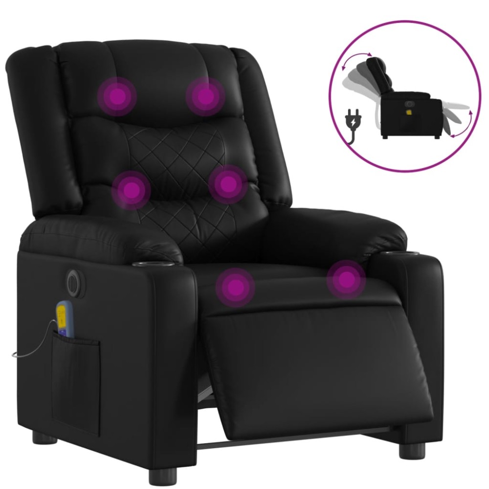 vidaXL Fotoliu electric de masaj rabatabil, negru, piele ecologică