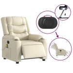 vidaXL Fotoliu electric de masaj rabatabil, crem, piele ecologică