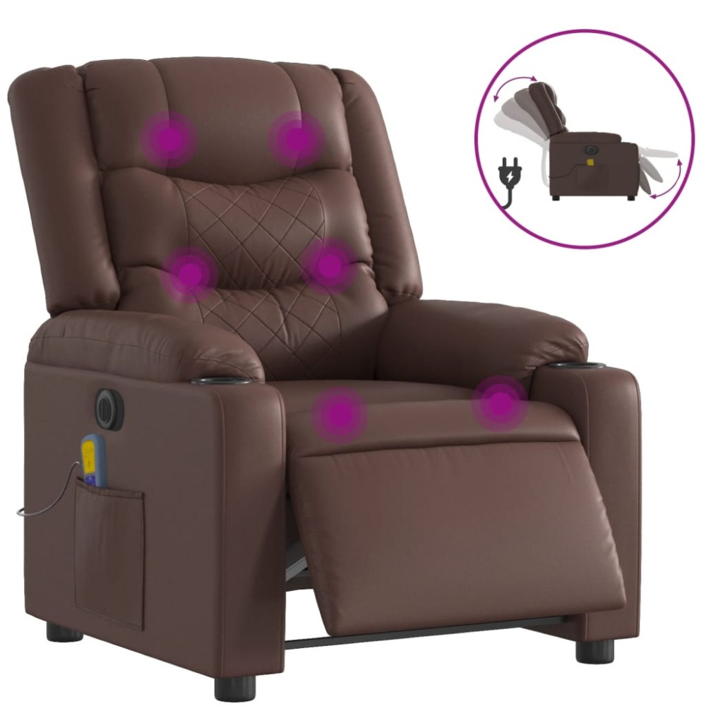vidaXL Fotoliu electric de masaj rabatabil, maro, piele ecologică