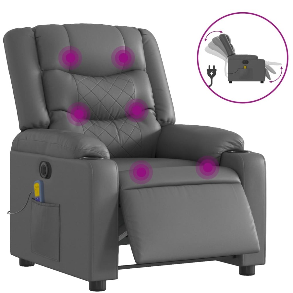 vidaXL Fotoliu de masaj electric rabatabil, gri, piele ecologică