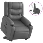 vidaXL Fotoliu rabatabil cu ridicare, gri, piele ecologică vidaXL Fotoliu rabatabil cu ridicare, gri, piele ecologică