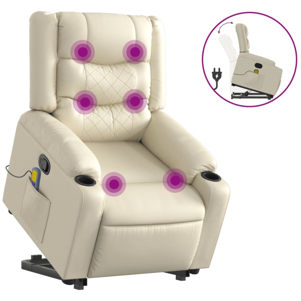 vidaXL Fotoliu rabatabil cu ridicare, crem, piele ecologică