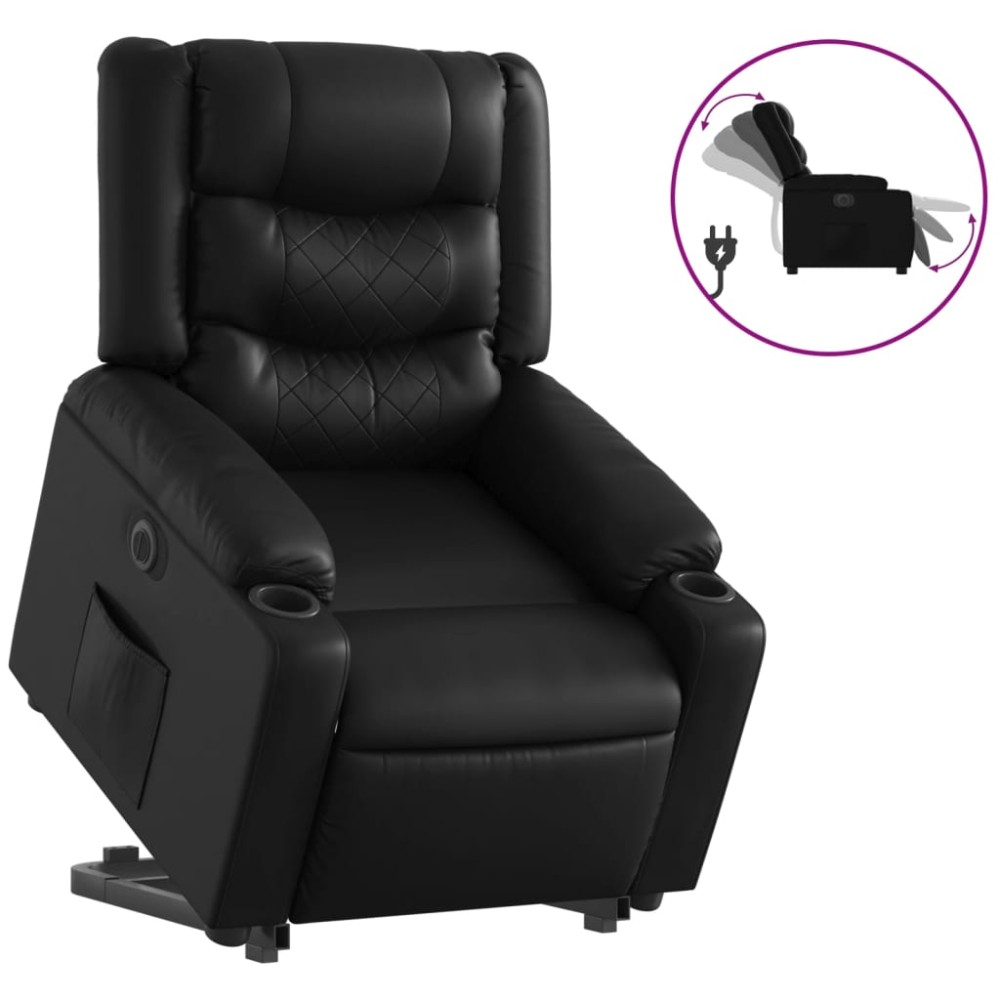 vidaXL Fotoliu rabatabil electric cu ridicare, negru, piele ecologică