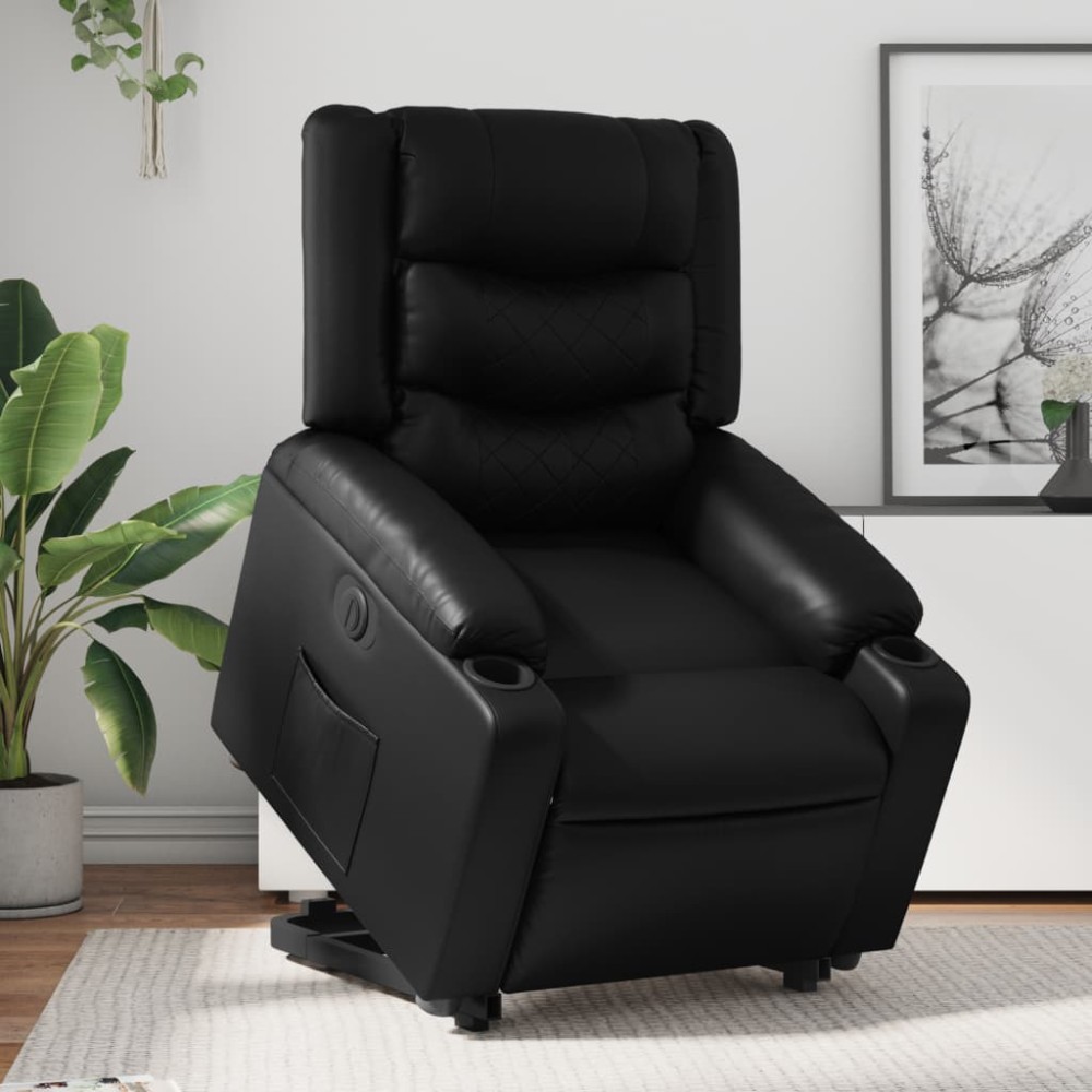 vidaXL Fotoliu rabatabil electric cu ridicare, negru, piele ecologică
