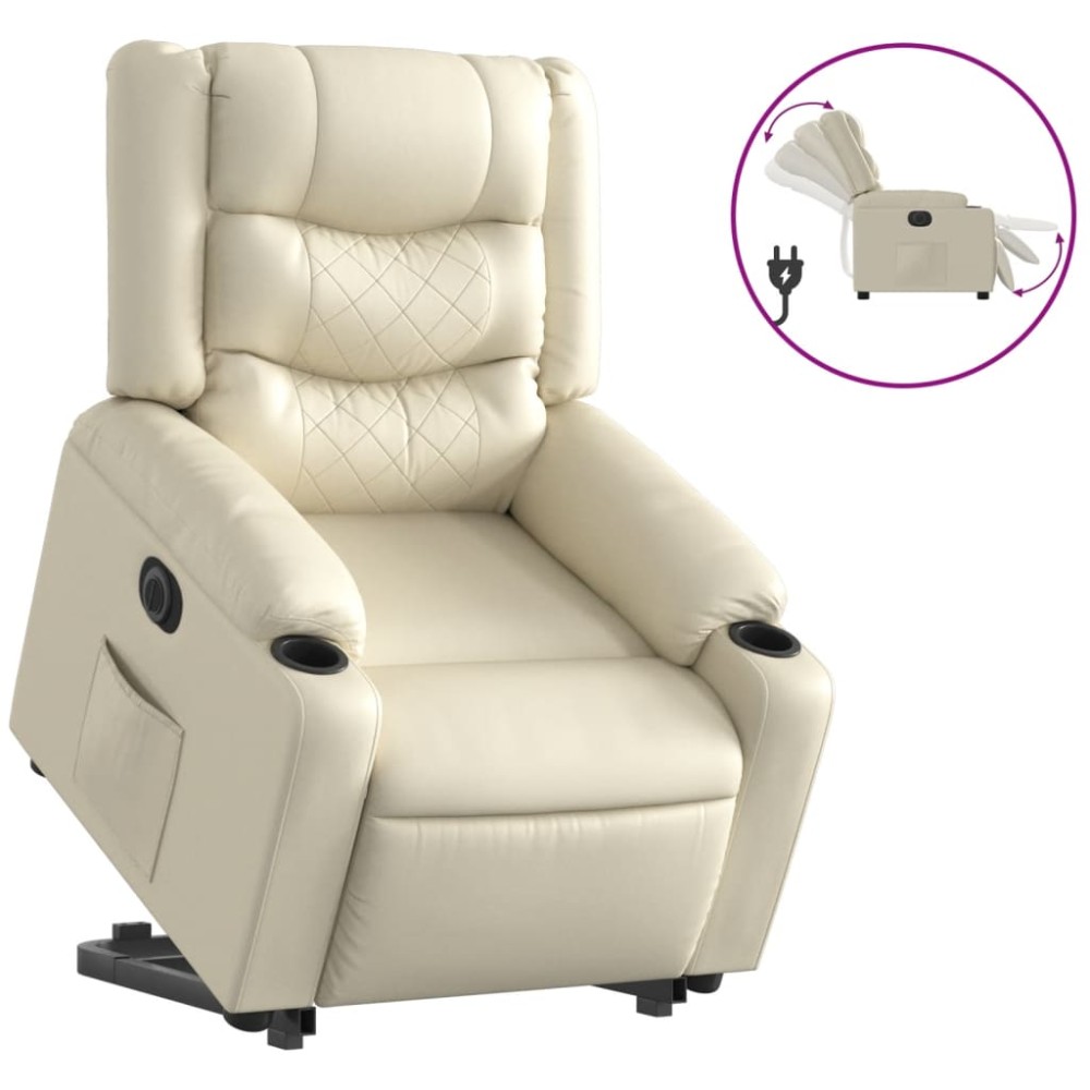 vidaXL Fotoliu rabatabil electric cu ridicare, crem, piele ecologică